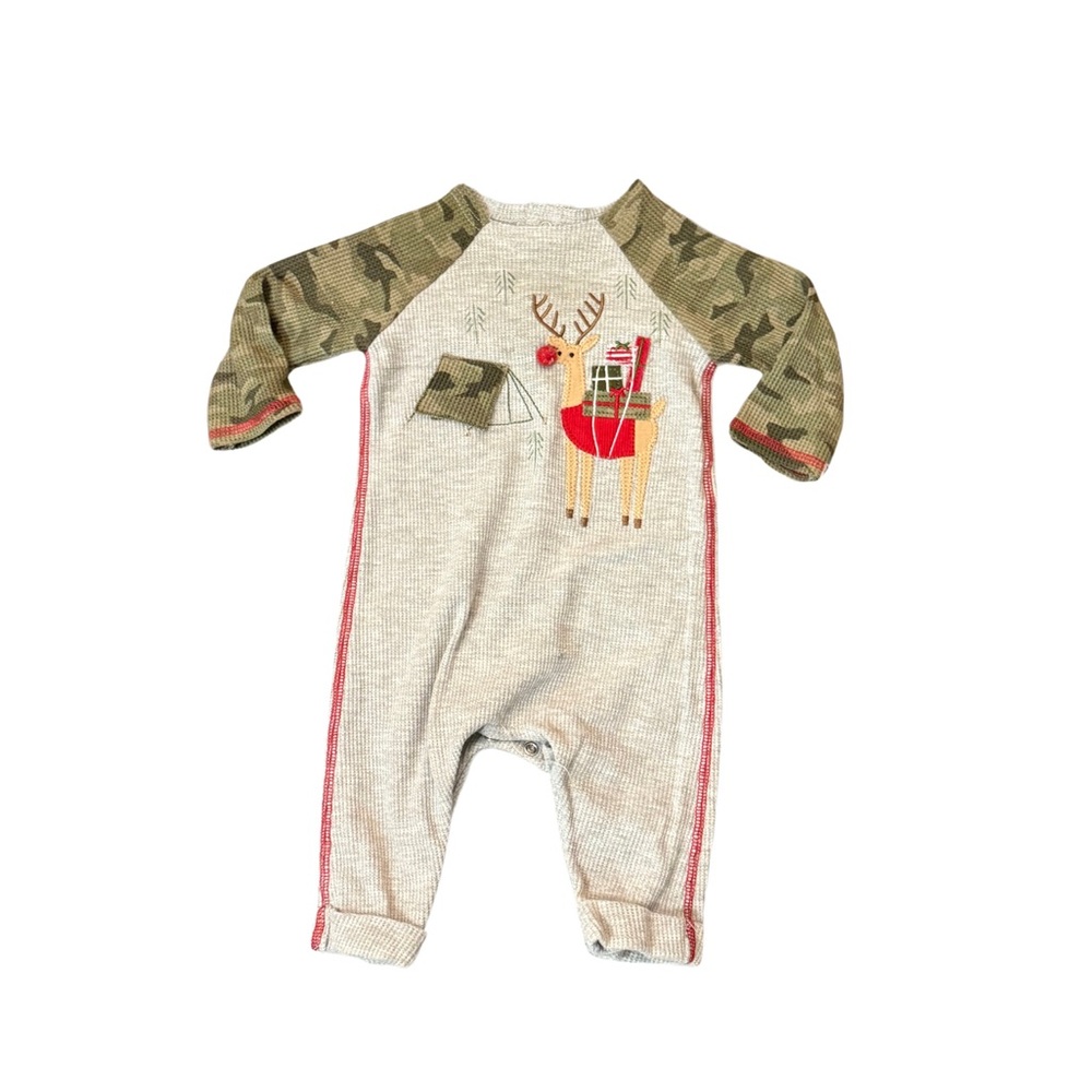 Mud Pie‎ Camo and Beige Reindeer One Piece Romper Size 3/6 Months